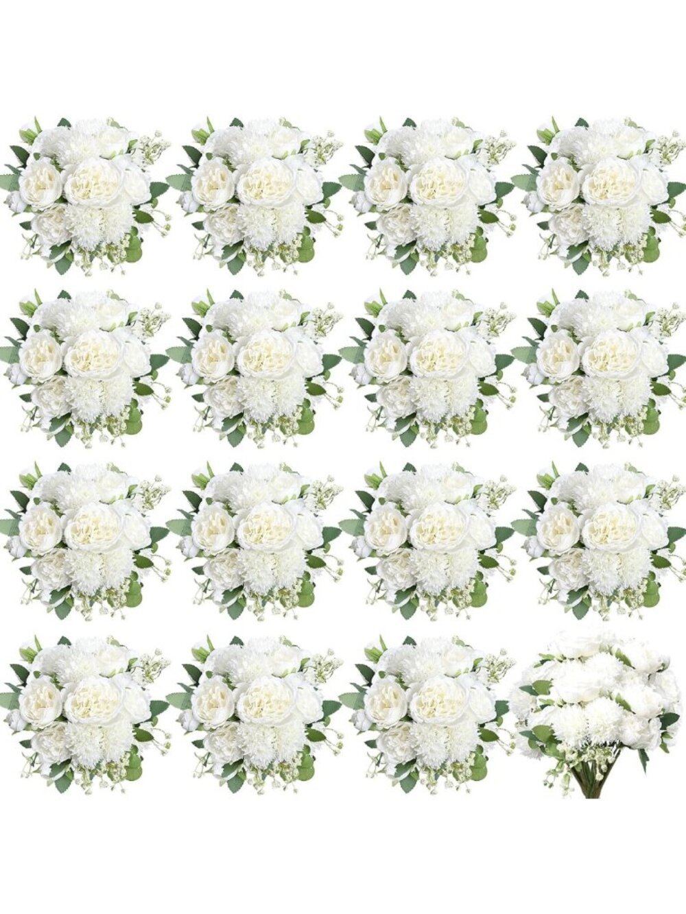 16 Bundles Artificial Flowers Peonies, Silk Faux Peony Bulk Floral Arrangements
